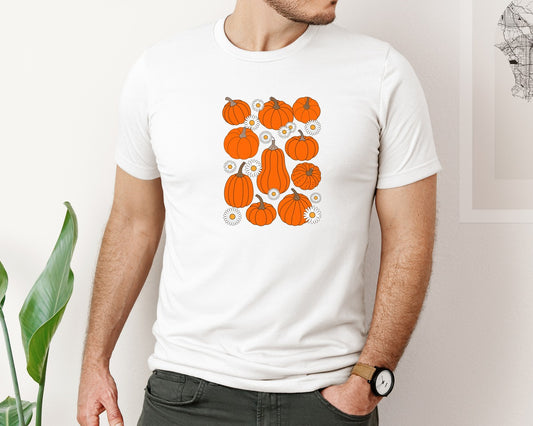 Boho Fall Floral Pumpkin Autumn Pumpkin Graphic T-Shirt