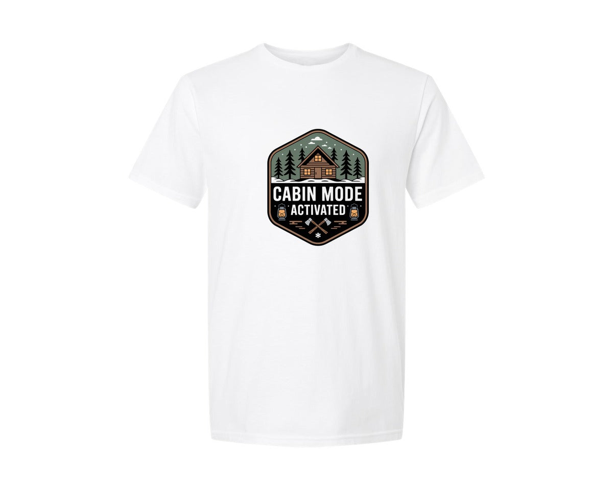 brand:Generic|color:White|Cabin Mode Activated Adventure Graphic T-Shirt