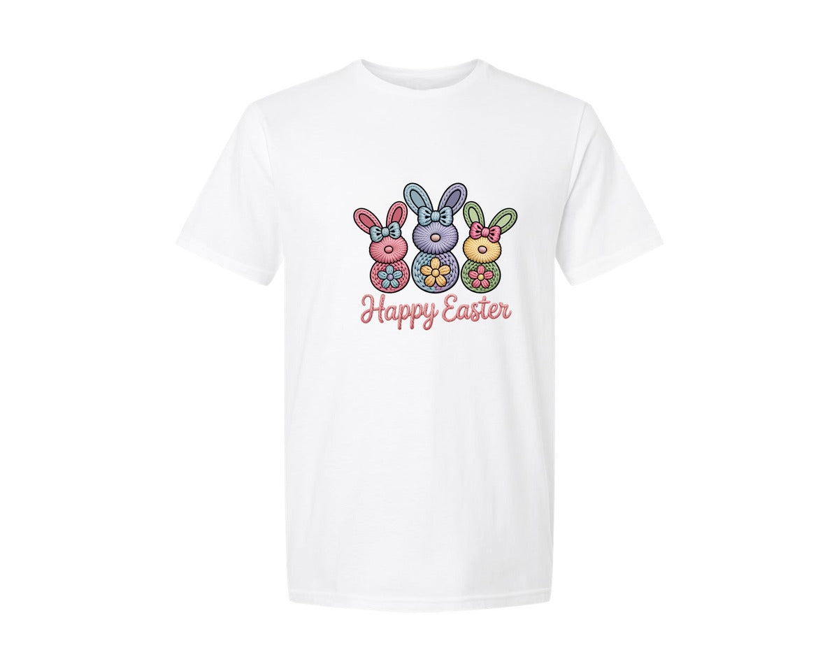 brand:Generic|color:White|Latch Hook Easter Bunny Faux Yarn Graphic T-Shirt