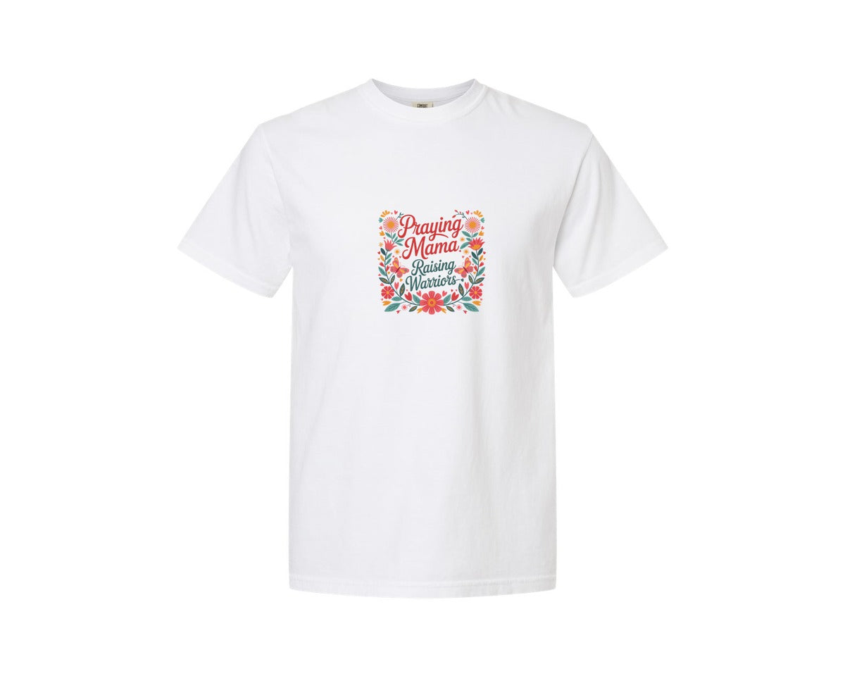 brand:Comfort Colors|color:White|Praying Mama Raising Warriors Boho 4 Graphic T-Shirt