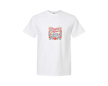 brand:Comfort Colors|color:White|Praying Mama Raising Warriors Boho 4 Graphic T-Shirt