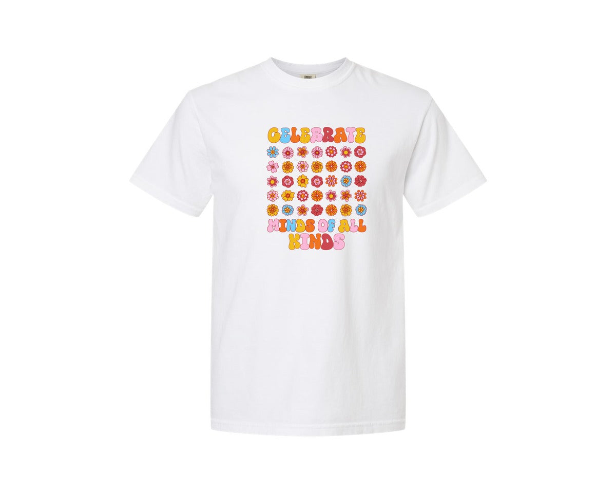 brand:Comfort Colors|color:White|Celebrate Minds Of All Kinds Autism Graphic T-Shirt