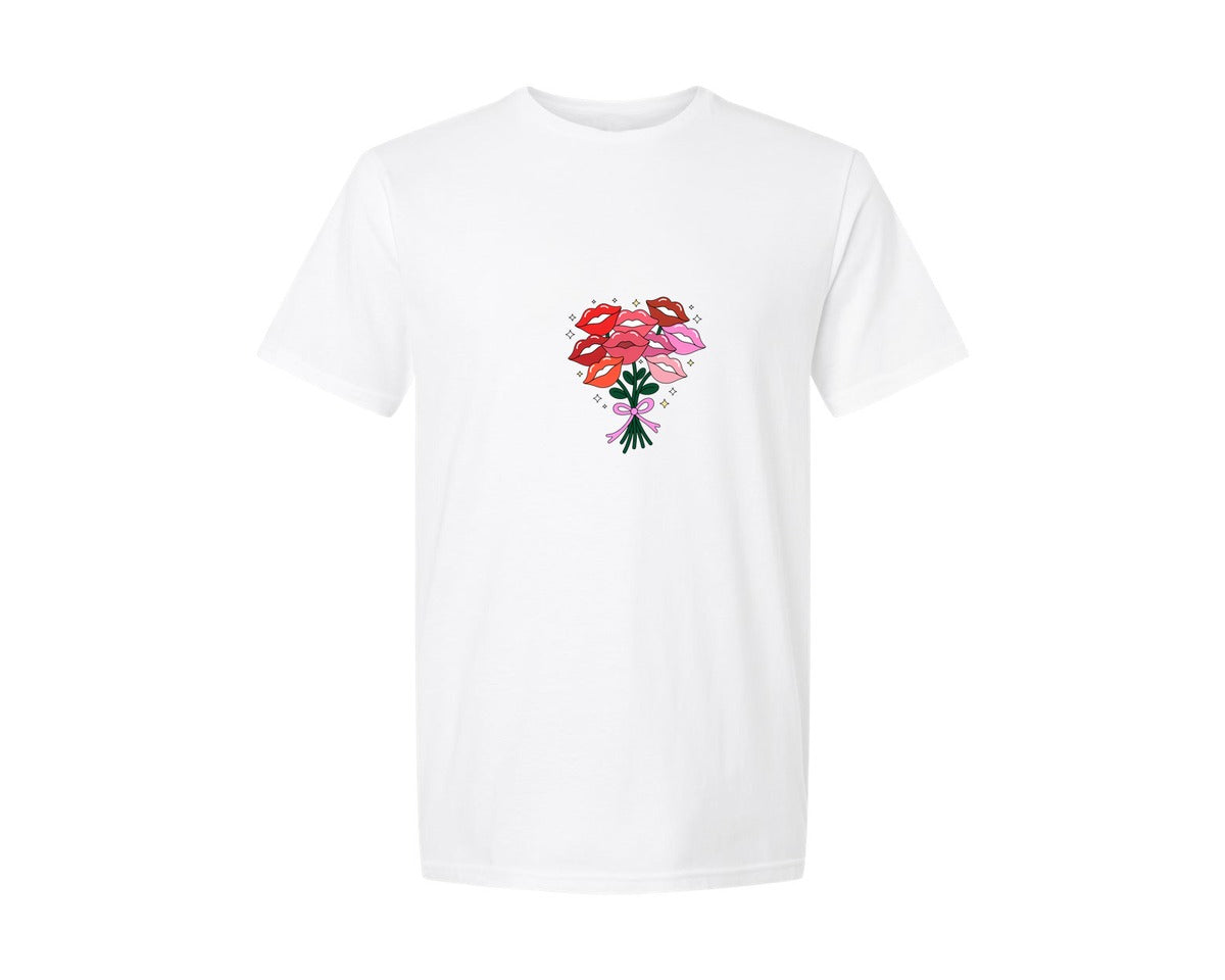 brand:Generic|color:White|Valentine Kiss Bouquet Lips Kisses 3 Graphic T-Shirt