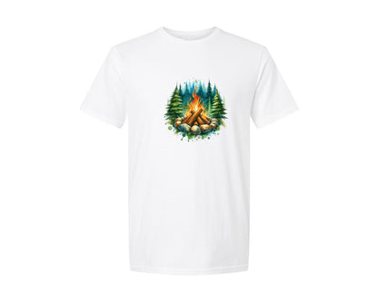 brand:Generic|color:White|Campfire Scene Outdoor Camping Graphic T-Shirt