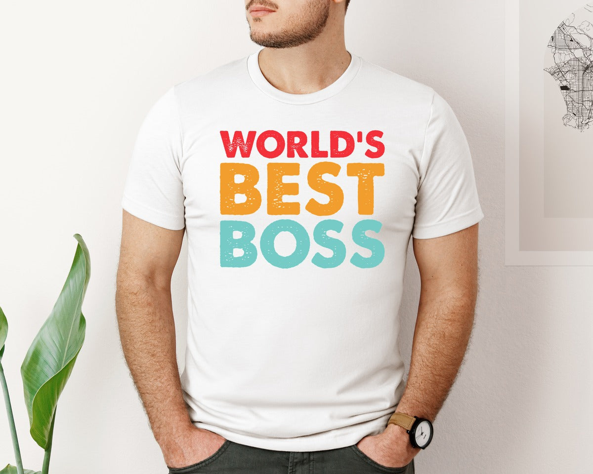 brand:Bella Canvas|color:White|Worlds Best Boss Gift Shirt File Graphic T-Shirt