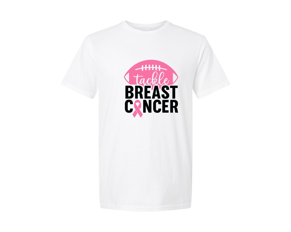 brand:Generic|color:White|Breast Cancer Awareness Football Cut Graphic T-Shirt