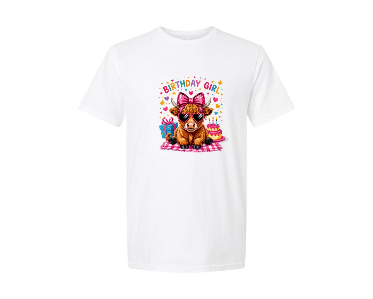 brand:Generic|color:White|Birthday Highland Cow Graphic T-Shirt