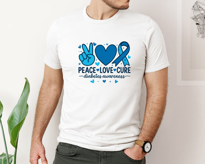 brand:Bella Canvas|color:White|Peace Love Cure Diabetes Awareness 2 Graphic T-Shirt