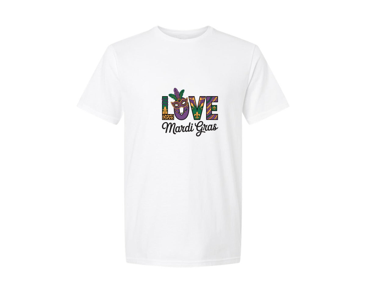 brand:Generic|color:White|Love Mardi Gras Design Graphic T-Shirt