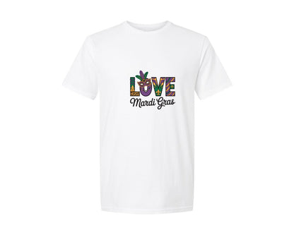 brand:Generic|color:White|Love Mardi Gras Design Graphic T-Shirt