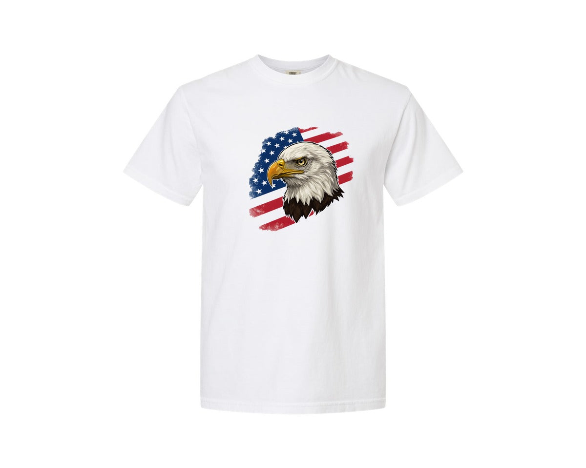 brand:Comfort Colors|color:White|American Eagle With Flag Patriotic Graphic T-Shirt