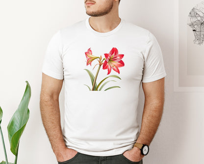 brand:Bella Canvas|color:White|Red Amaryllis Flower T Shirt Design Graphic T-Shirt