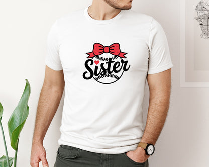 brand:Bella Canvas|color:White|Sister Baseball Bow Ai Graphic T-Shirt