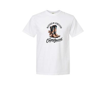 brand:Comfort Colors|color:White|Blessed Stressed Mom Western Mothers Day 3 Graphic T-Shirt