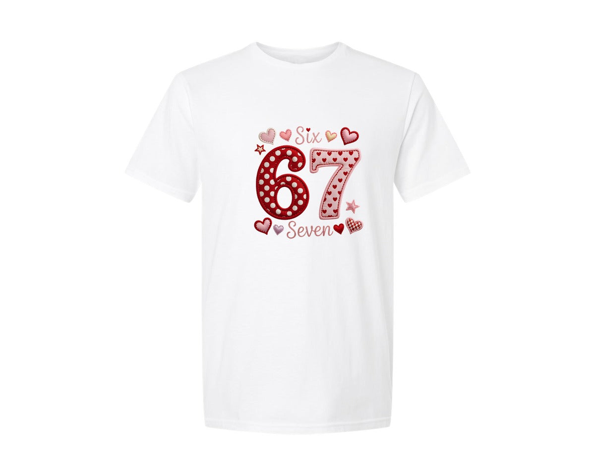 brand:Generic|color:White|Six Seven Number Valentines Day 3 Graphic T-Shirt
