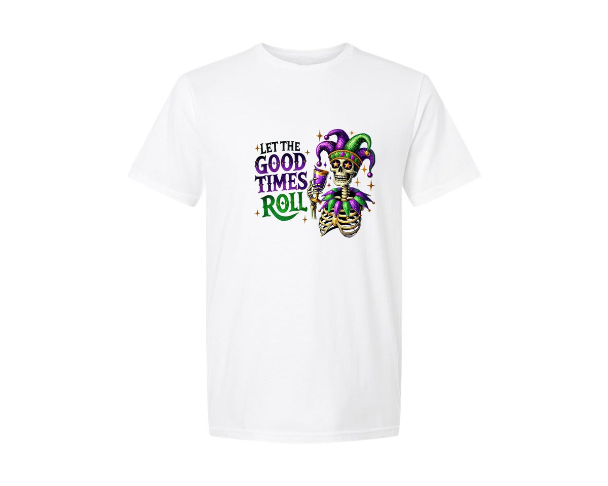 brand:Generic|color:White|Let The Good Times Roll Mardi Gras 4 Graphic T-Shirt