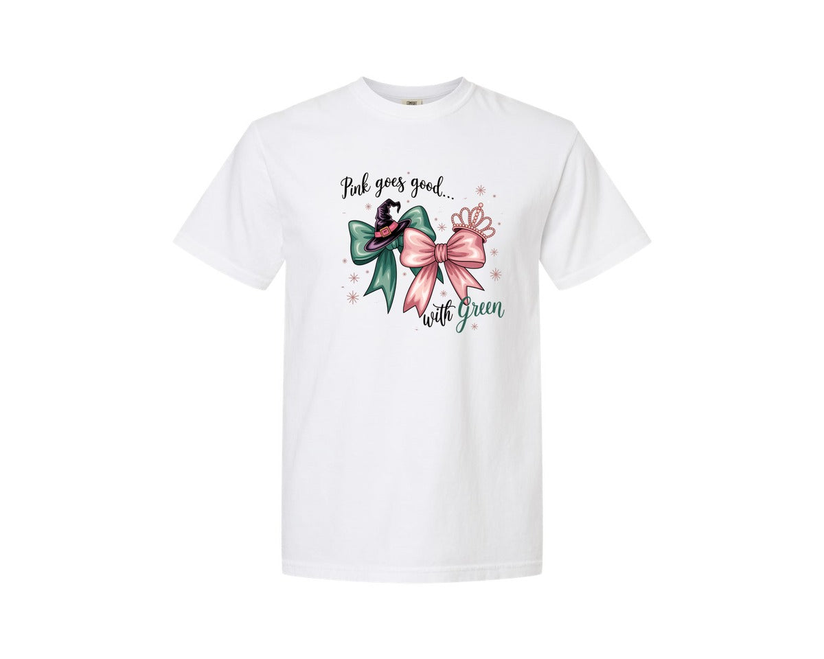 brand:Comfort Colors|color:White|Pink Goes Good With Green 4 Graphic T-Shirt