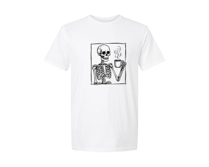 brand:Generic|color:White|Coffee Skeleton Halloween Graphic T-Shirt