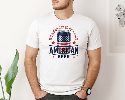 brand:Bella Canvas|color:White|Cold Beer Retro American Style Graphic T-Shirt
