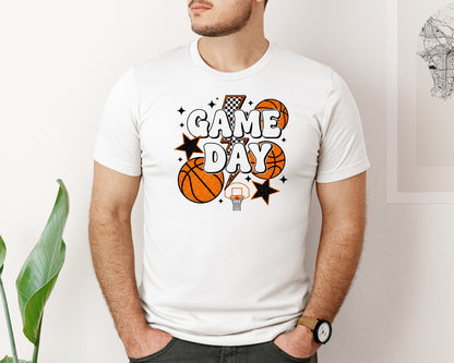 brand:Bella Canvas|color:White|Glitter Basketball Game Day Graphic T-Shirt