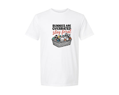 brand:Generic|color:White|Bunnies Are Overrated Stay Feral Easter Graphic T-Shirt