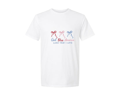 brand:Generic|color:White|God Bless America Coquette Bow Patriotic Graphic T-Shirt