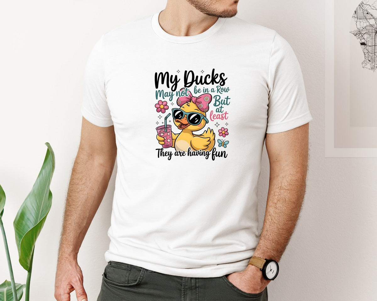 brand:Bella Canvas|color:White|Ducks Not In A Row Pngmental Health Graphic T-Shirt
