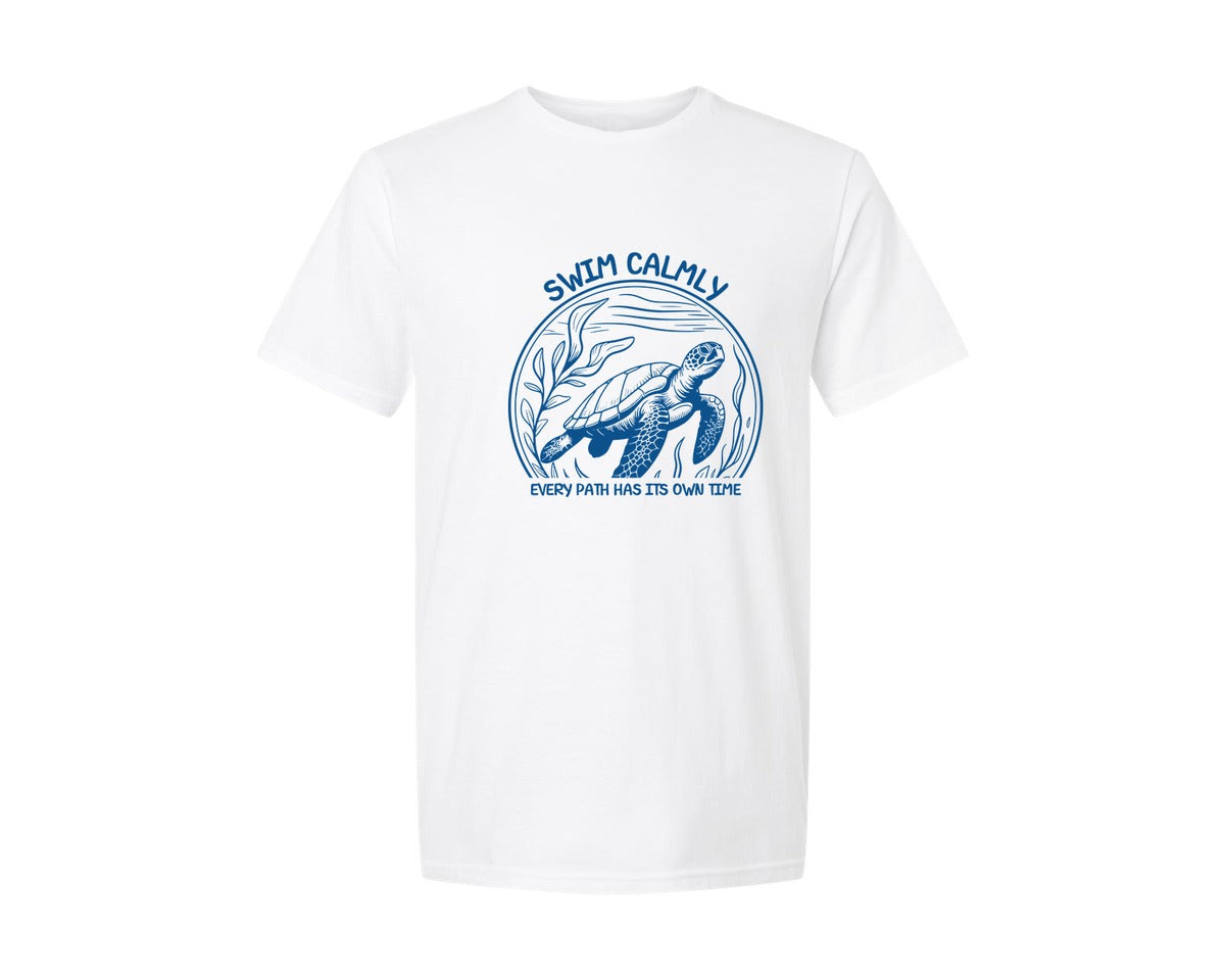 brand:Generic|color:White|Swim Calmly T Shirt Design Graphic T-Shirt