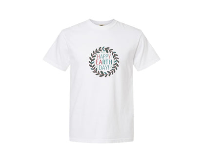 brand:Comfort Colors|color:White|Earth Day With Leaf Wreath T Shirtdesign Graphic T-Shirt
