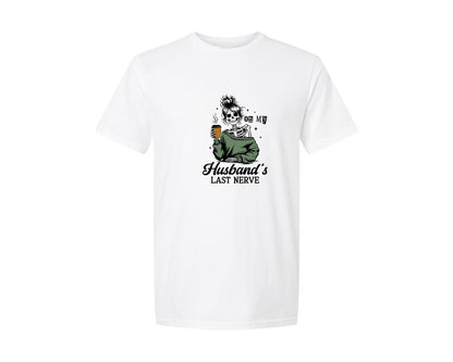 brand:Generic|color:White|On My Husbands Last Nerve Skeleton Wife Graphic T-Shirt