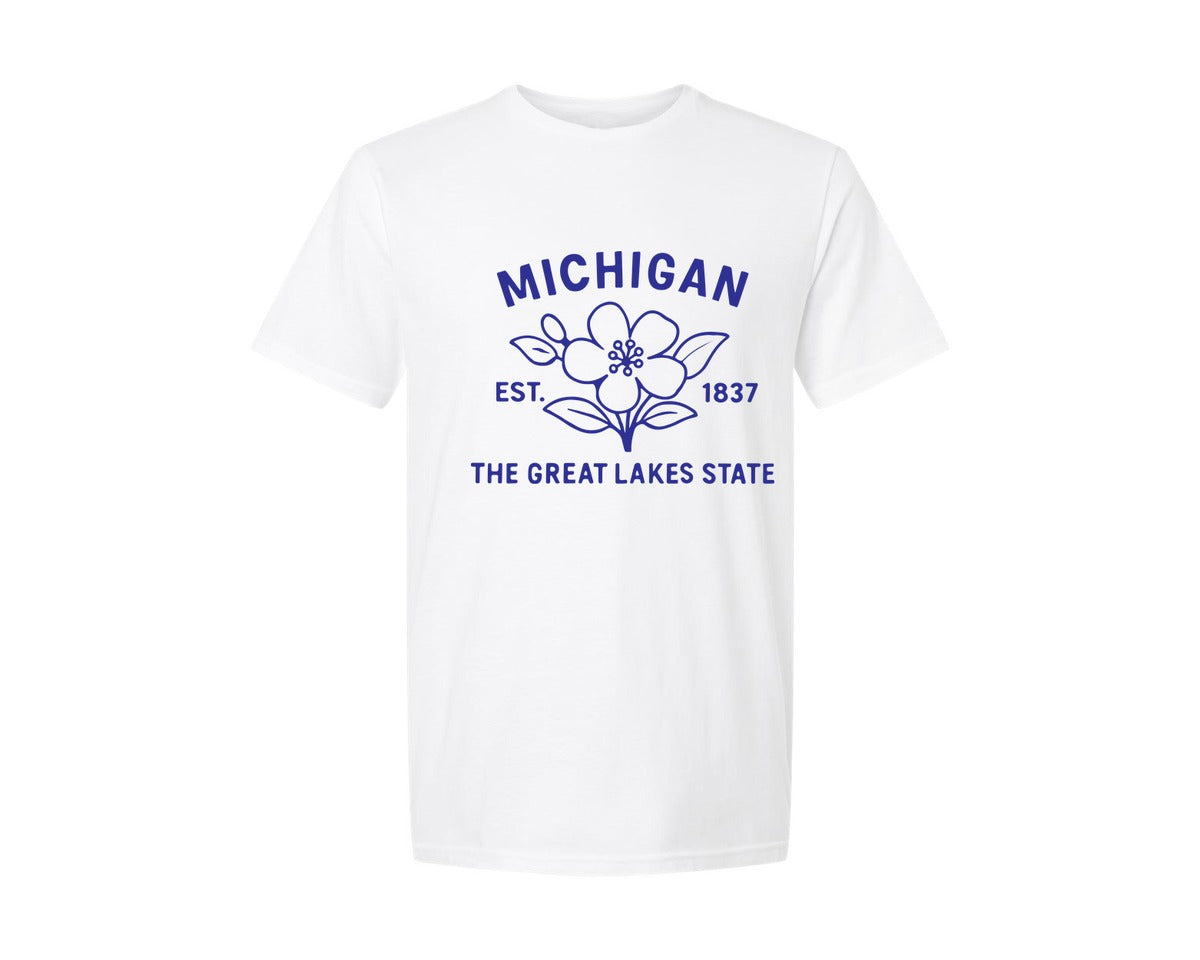 brand:Generic|color:White|Michigan Usa State Flower Graphic T-Shirt