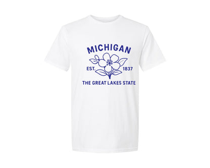 brand:Generic|color:White|Michigan Usa State Flower Graphic T-Shirt