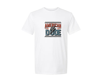 brand:Generic|color:White|American Dude Checker Lightning Bolt Graphic T-Shirt
