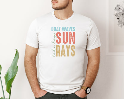 brand:Bella Canvas|color:White|Boat Waves Sun Ray Lake Days Summer Graphic T-Shirt