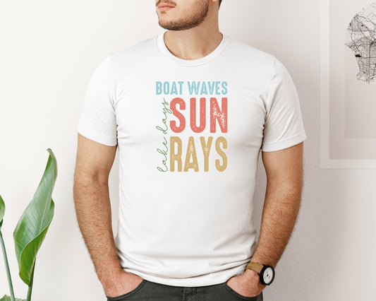 Boat Waves Sun Ray Lake Days Summer Graphic T-Shirt