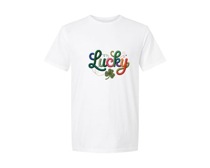 brand:Generic|color:White|Faux Yarn Lucky Script St Patricks Day Graphic T-Shirt