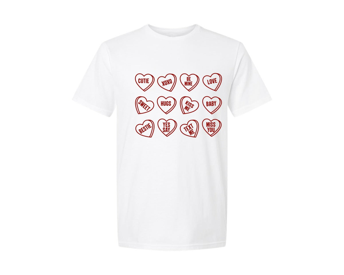brand:Generic|color:White|Valentine Candy Hearts Love Graphic T-Shirt