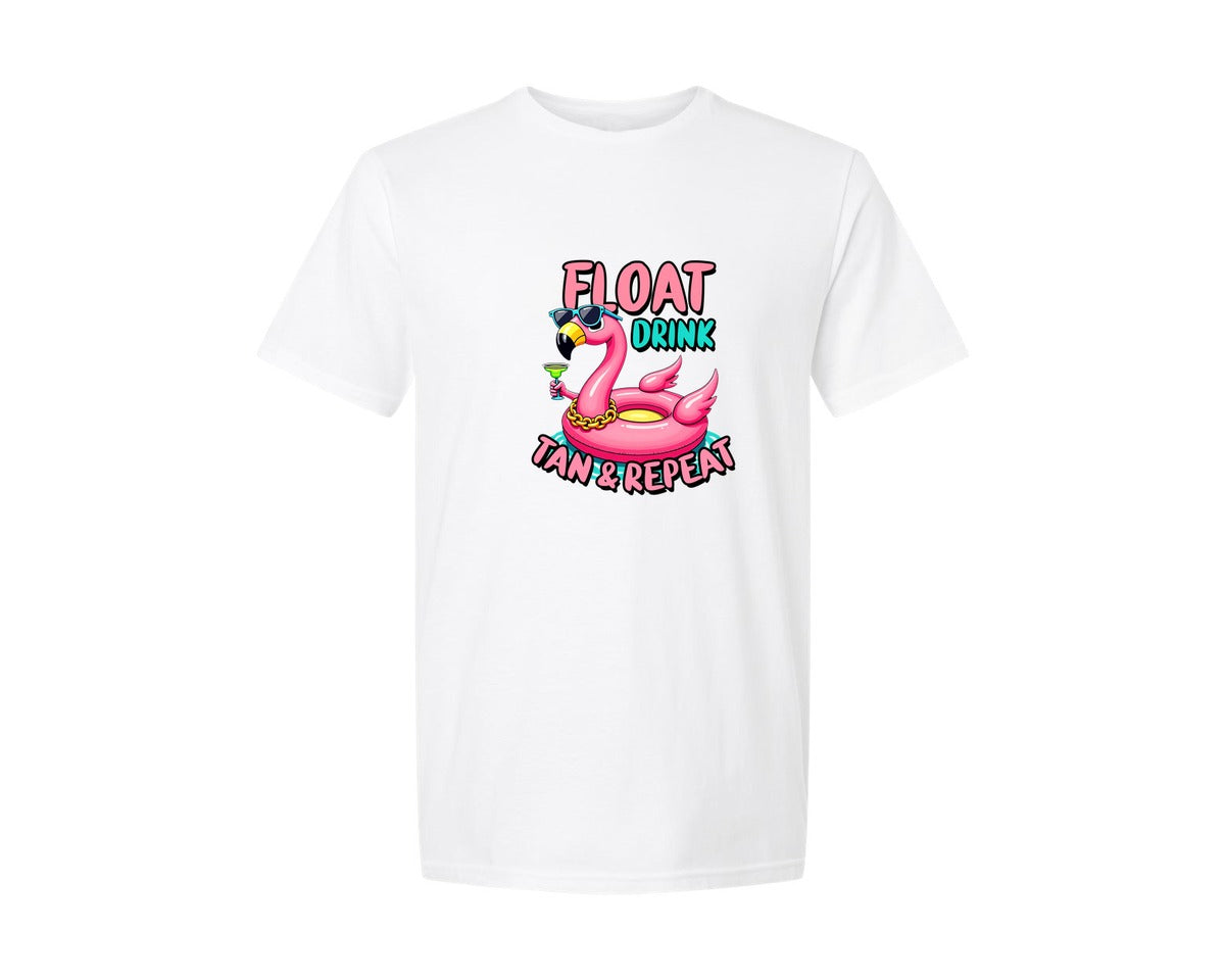 brand:Generic|color:White|Float Drink Tan Repeat Summer Vibes Graphic T-Shirt