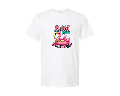 brand:Generic|color:White|Float Drink Tan Repeat Summer Vibes Graphic T-Shirt