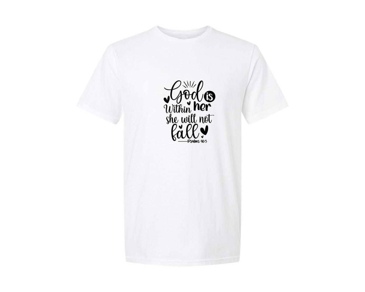 brand:Generic|color:White|God Is Within Her She Will Not Fall 11 Graphic T-Shirt