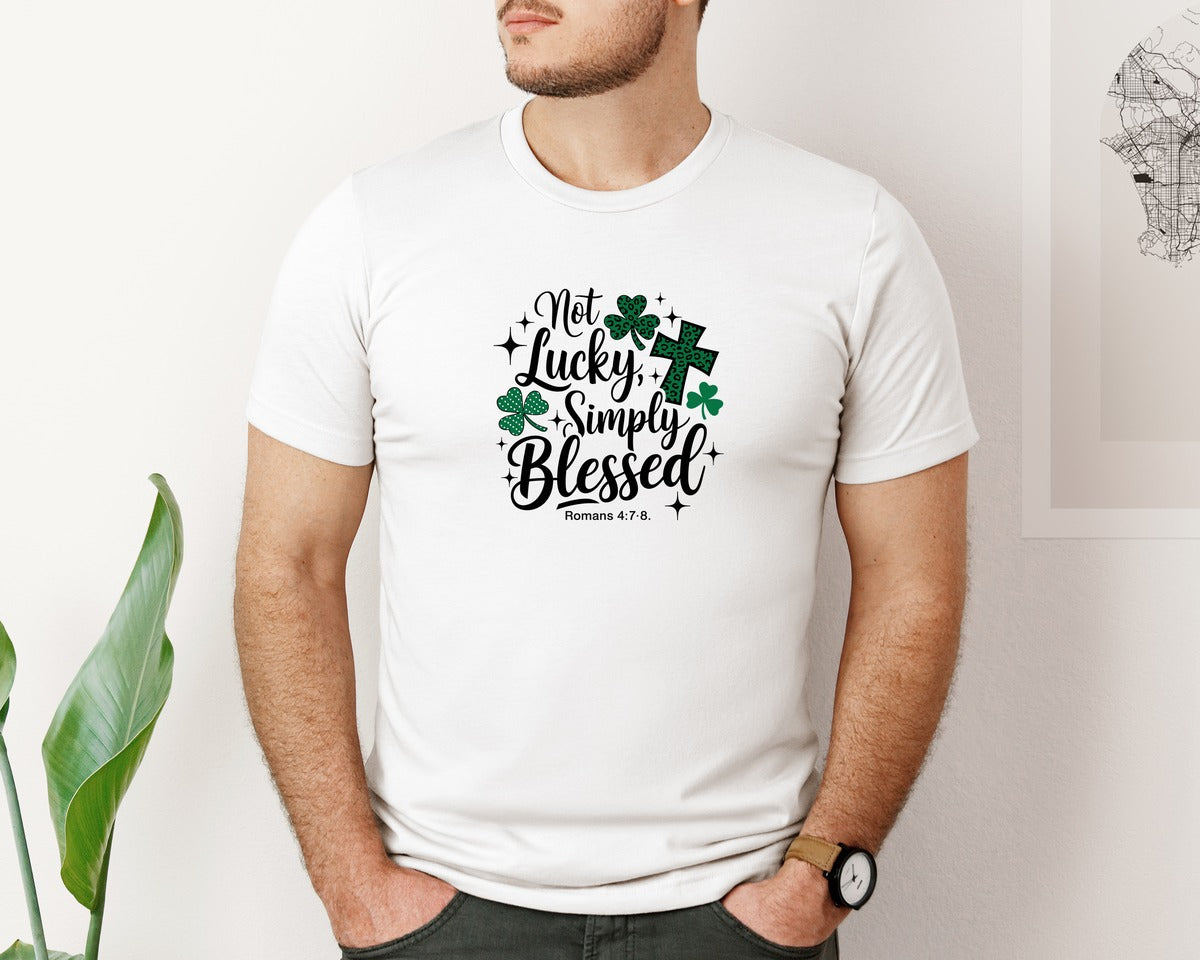 brand:Bella Canvas|color:White|Not Lucky Simply Blessed St Patricks D 2 Graphic T-Shirt