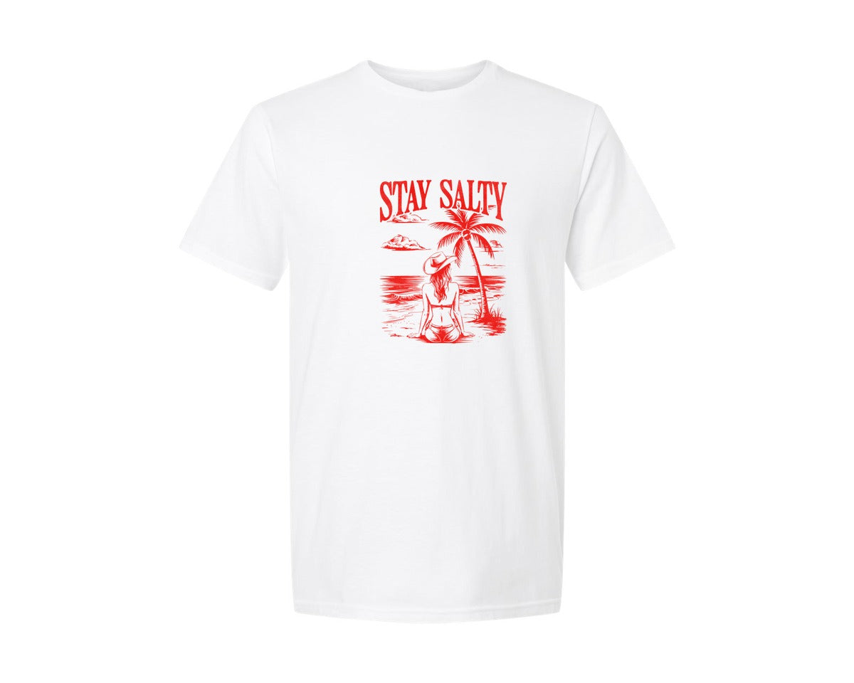 brand:Generic|color:White|Summer Stay Salty Retro Cowgirl Graphic T-Shirt