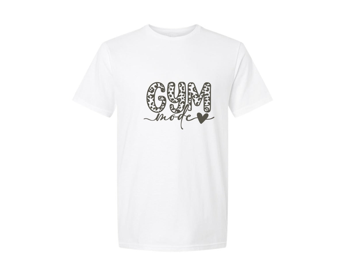 brand:Generic|color:White|Gym Mode Cheetah Print Graphic T-Shirt
