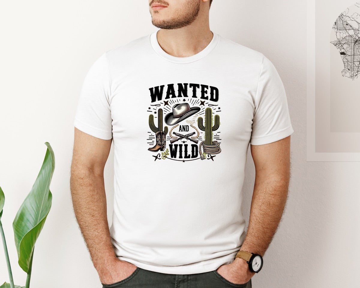 brand:Bella Canvas|color:White|Western Wanted And Wild T Shirt Graphic T-Shirt