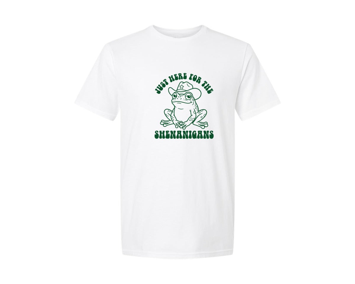 brand:Generic|color:White|Just Here For The Shenanigans Frog 2 Graphic T-Shirt