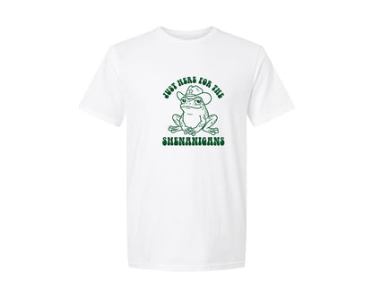 brand:Generic|color:White|Just Here For The Shenanigans Frog 2 Graphic T-Shirt