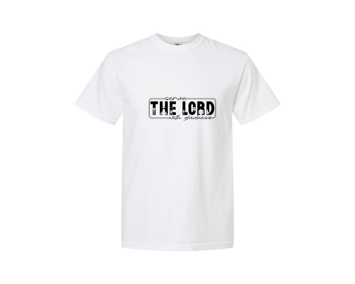 brand:Comfort Colors|color:White|Serve The Lord With Gladness Sleeve Graphic T-Shirt