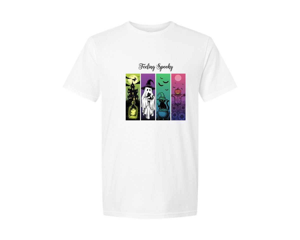 brand:Generic|color:White|Feeling Spooky Halloween Graphic T-Shirt
