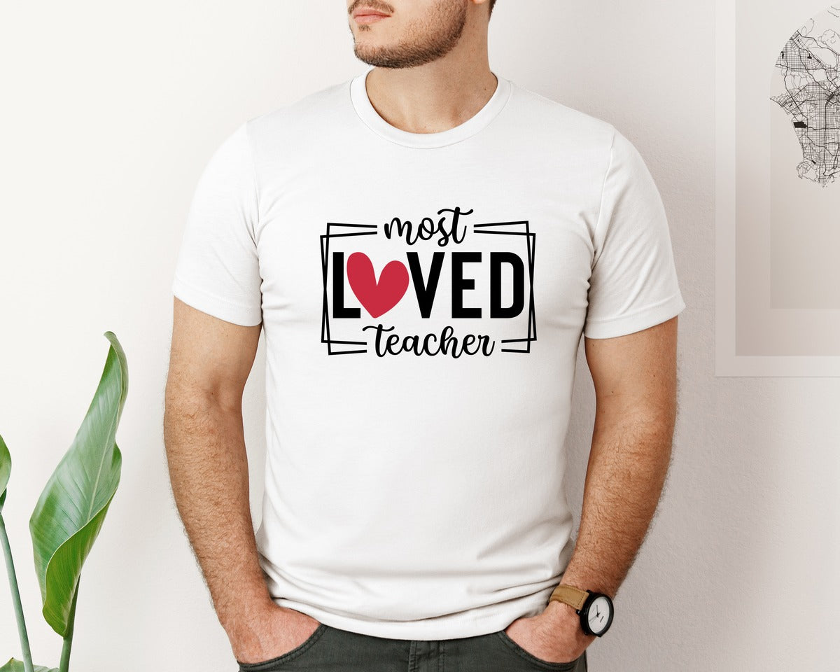 brand:Bella Canvas|color:White|Most Loved Teacher Valentine Graphic T-Shirt