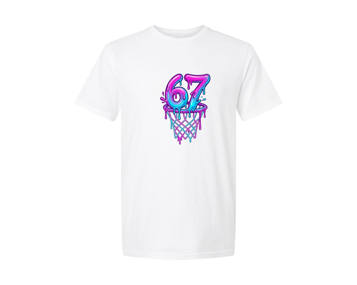 brand:Generic|color:White|67 Viral Meme Dripping Basketball Graphic T-Shirt